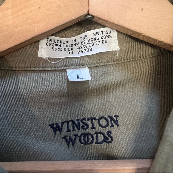 Vintage Winston Woods Silk Blend Men’s Size Large Olive Green Made in Hong Kong - Picture 7 of 9